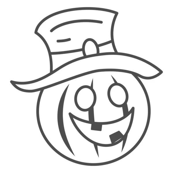 Calabaza en el icono de la línea delgada sombrero, concepto de Halloween, signo de calabaza espeluznante en el fondo blanco, cara asustada divertida en el icono del sombrero en el estilo de esquema para el concepto móvil y el diseño web. Gráficos vectoriales. — Vector de stock