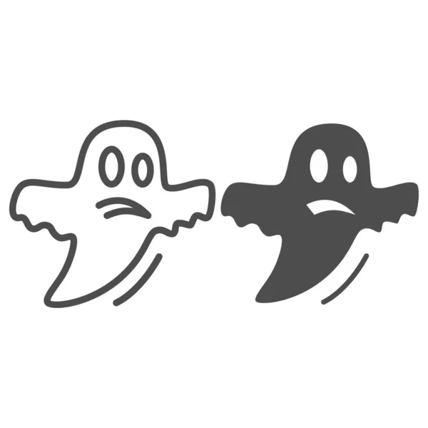 Ligne fantôme et icône solide, concept Halloween, signe spectre Halloween sur fond blanc, icône fantôme volant dans le style de contour pour concept mobile et web design. Graphiques vectoriels. — Image vectorielle