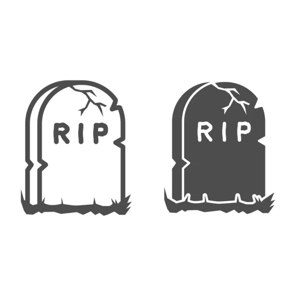 Ligne de pierre tombale et icône solide, concept d'Halloween, signe de pierre tombale sur fond blanc, pierre tombale avec icône de texte RIP dans le style de contour pour concept mobile et conception web. Graphiques vectoriels. — Image vectorielle