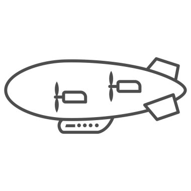 Zeplin ince çizgi simgesi, hava taşımacılığı ve uçuş konsepti, beyaz zemin üzerinde Aerostat işareti, mobil konsept ve web tasarımı için ana hatlar şeklinde değiştirilebilir simge. Vektör grafikleri.