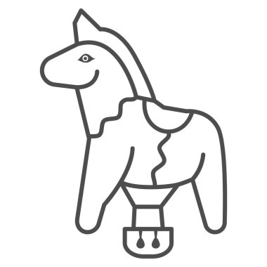 At ince çizgi ikonu şeklinde balon, Balon festivali konsepti, çocuklar için hava taşımacılığı beyaz arka planda imza, tek boynuzlu at sıcak hava balonu ikonu, mobil için taslak tarzı. Vektör grafikleri.