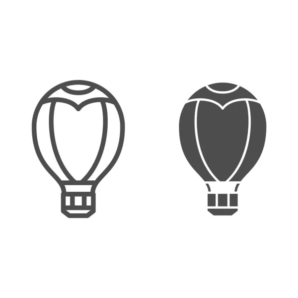 Sıcak hava balonu hattı ve katı ikon, Balon festivali konsepti, arka planda Aerostat tabelası, mobil konsept ve web tasarımı için ana hatlı balon simgesi. Vektör grafikleri. — Stok Vektör