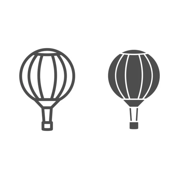 Csíkos hőlégballon vonal és szilárd ikon, léggömb fesztivál koncepció, Légi közlekedés utazási jel fehér alapon, Sky léggömb ikon körvonalas stílus mobil és web design. Vektorgrafika. — Stock Vector