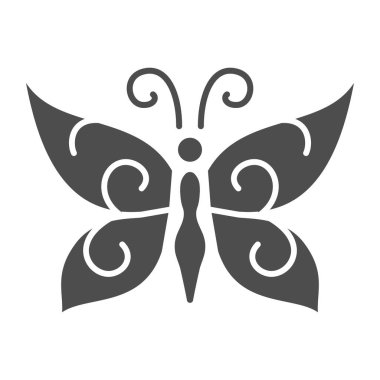 Çikolata kelebeği katı ikonu, çikolata festivali konsepti, beyaz arka planda şeker tabelası, mobil ve web tasarımı için kabartma şeklinde çikolata ikonundan tatlı kelebek. Vektör grafikleri.