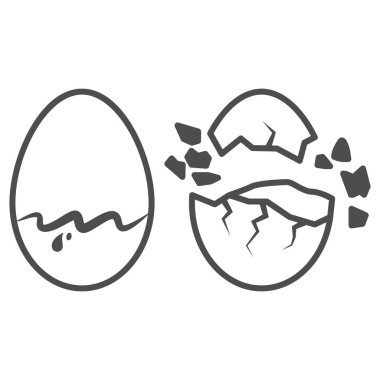 Çikolata yumurtası ince çizgi ikonu, çikolata festivali konsepti, beyaz arka planda tatlı yumurta kabuğu tabelası, mobil ve web için ana hatları kırık ve çatlak çikolata yumurtası ikonu. Vektör grafikleri.