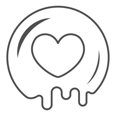 Çikolata ince çizgi ikonu sevgisi, çikolata festivali konsepti, beyaz arka planda kakao şurubu kalp şekli, ana hatlarda sevgililer günü için romantik tatlı. Vektör grafikleri.