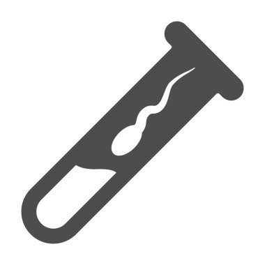 Test tüpündeki sperm katı ikon, tıbbi test konsepti, beyaz arka planda bilim laboratuarında bebek yaratımı, glifli sperm ikonu olan kimyasal test tüpü. Vektör grafikleri.
