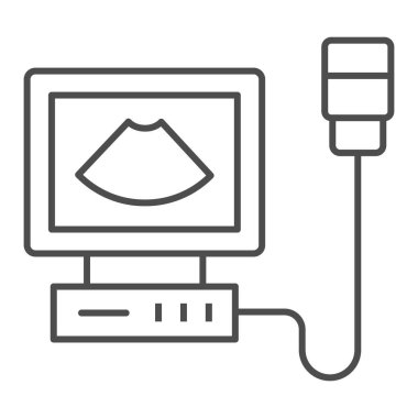 Ultrason makinesi, ince çizgi ikonu, tıp konsepti, beyaz arka planda tıbbi teşhis makinesi işareti, mobil konsept ve web tasarımı için ana hatlı ultrason tarayıcı ikonu. Vektör grafikleri.
