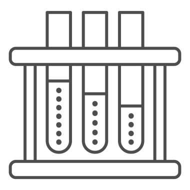 Örnek tüpler ince çizgi simgesi, tıbbi testler konsepti, beyaz arka planda laboratuvar ekipmanı işareti, mobil konsept için ana hatlı bir laboratuvar tüpleri ikonu seti, web tasarımı. Vektör grafikleri.