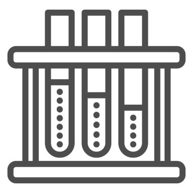 Örnek tüpler çizgisi ikonu, Tıbbi testler konsepti, beyaz arka planda laboratuvar ekipmanı işareti, mobil konsept için ana hatlı bir laboratuar tüp ikonu seti, web tasarımı. Vektör grafikleri.