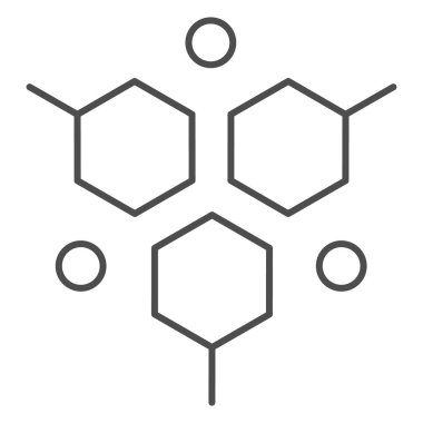 Moleküler yapı ince çizgi ikonu, Tıbbi testler konsepti, beyaz arka planda DNA testi işareti, mobil konsept ve web tasarımı için ana hatlı molekül ikonu. Vektör grafikleri.