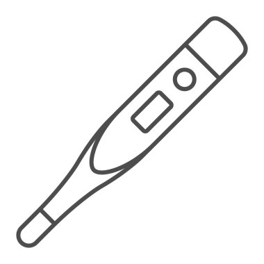 Tıbbi termometre ince çizgi ikonu, sağlık hizmeti konsepti, beyaz arka planda tıbbi ekipman işareti, mobil konsept ve web tasarımı için ana hatlı termometre ikonu. Vektör grafikleri.