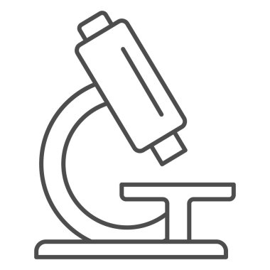 Mikroskop altında incelenen ince çizgi ikonu, tıbbi testler konsepti, beyaz arka planda laboratuvar ekipmanı işareti, mobil konsept için mikroskop simgesi, web tasarımı. Vektör grafikleri.