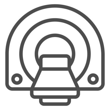 Bilgisayarlı tomografi çizgisi ikonu, tıbbi testler konsepti, beyaz arka planda MRI teşhisi, mobil için ana hatlı manyetik rezonans tomografi ikonu makinesi. Vektör grafikleri.