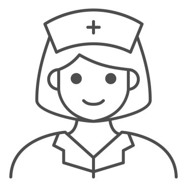 Hemşire ince çizgi ikonu, tıbbi test konsepti, beyaz arka planda kadın doktor imzası, mobil konsept ve web tasarımı için ana hatlı kadın doktor simgesi. Vektör grafikleri.