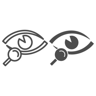 Görüş sınama çizgisi, sağlam ikon, tıbbi test konsepti, beyaz arka planda görme kontrolü işareti, mobil konsept ve web tasarımı için ana hatlı göz ikonu olan büyüteç. Vektör grafikleri.