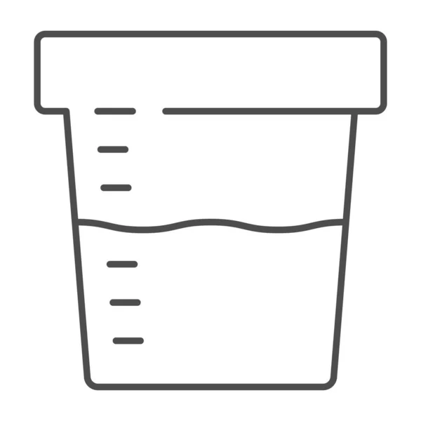 Vizeletminta elemzés vékony vonal ikon, Orvosi vizsgálatok koncepció, mintavevő tartály jel fehér alapon, Vizeletvizsgálat műanyag edény ikon vázlatos stílusban mobil és web. Vektorgrafika. — Stock Vector