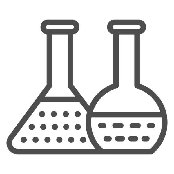 라인 아이콘을 분석하는 플래그, 의학 테스트 컨셉, 흰색 배경에 대한 실험실 유리 사인, 모바일 개념과 웹 디자인의 윤곽에 대한 테스트 튜브 아이콘이 있다. 벡터 그래픽. — 스톡 벡터