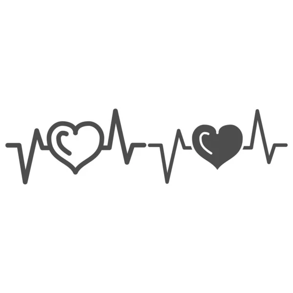 Linha de eletrocardiograma e ícone sólido, conceito de testes médicos, sinal de batimento cardíaco no fundo branco, ícone de ecg batimento cardíaco no estilo de contorno para o conceito móvel e web design. Gráficos vetoriais. — Vetor de Stock