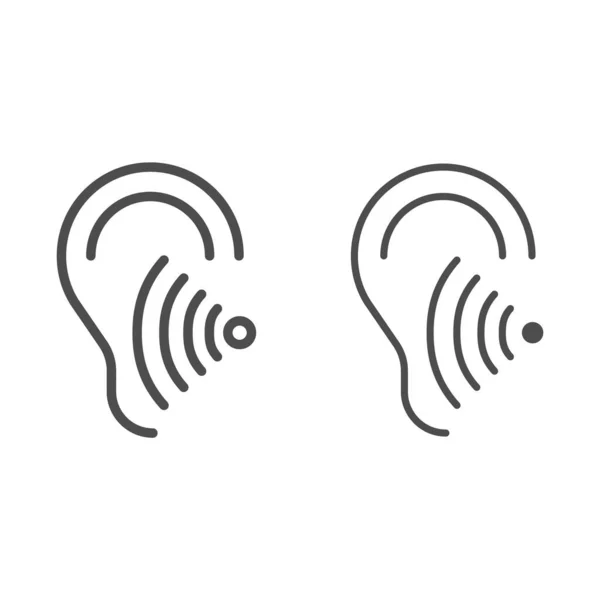 Hearing test line and solid icon, Medical tests concept, Volume listen sign on white background, Sound wave going through human ear icon in outline style for mobile and web design. Vector graphics. — Stock Vector