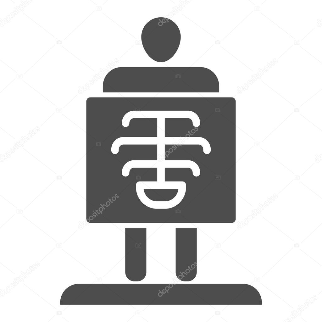 X-ray solid icon, Medical tests concept, chest radiography sign on white background, body radiography icon in glyph style for mobile concept and web design. Vector graphics