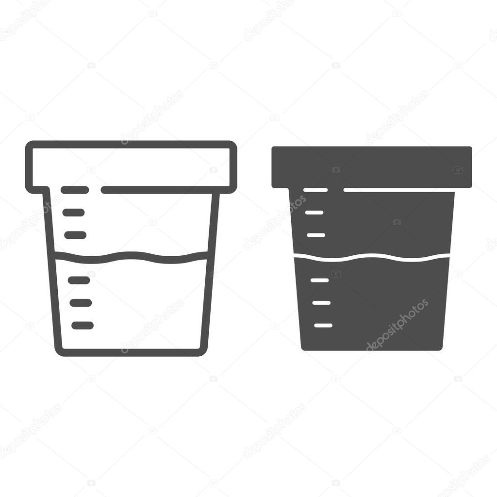 Urine sample for analysis line and solid icon, Medical tests concept, sampling container sign on white background, Urine test in plastic jar icon in outline style for mobile and web. Vector graphics.