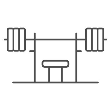 Halter ince çizgi ikonu, spor salonu konsepti, beyaz zemin üzerinde halter işareti, mobil konsept ve web tasarımı için Dumbbell stili sembol. Vektör grafikleri.