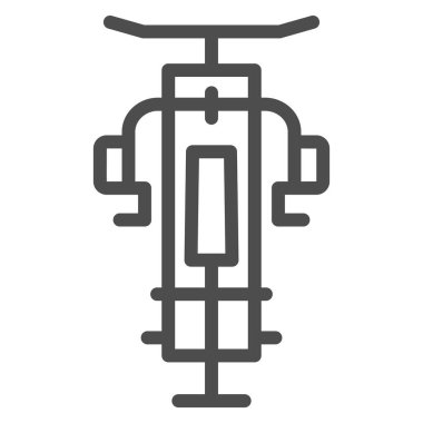 Güçlü antrenör çizgisi ikonu, spor salonu konsepti, beyaz arka planda spor salonu bisiklet tabelası, mobil konsept ve web tasarımı için ana hatlı spor makinesi ikonu. Vektör grafikleri.