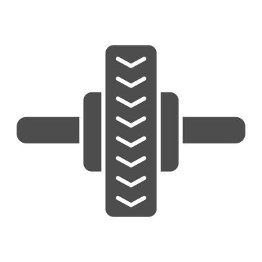 Ab tekerleği katı ikon, spor salonu konsepti, beyaz arka planda kas çalıştırıcı işareti, mobil konsept ve web tasarımı için glyph stili spor basın paten ikonu. Vektör grafikleri.
