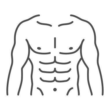 Erkek güçlü gövde, ince çizgi ikonu, spor salonu konsepti, beyaz arka planda erkek göğüs işareti, mobil konsept ve web tasarımı için ana hatlı güçlü erkek ikonu. Vektör grafikleri.