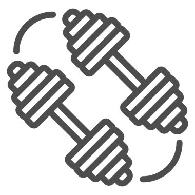 Dambıllar çizgisi ikonu, spor salonu konsepti, beyaz arka planda halter işareti, mobil konsept ve web tasarımı için ana hatlı halter simgesi. Vektör grafikleri.