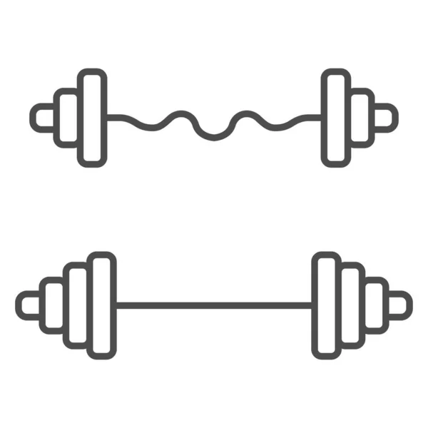 Ícone de linha fina Dumbbell and barbell, conceito de ginásio, sinal de equipamento de ginásio no fundo branco, conjunto de pesos ícone no estilo esboço para o conceito móvel e web design. Gráficos vetoriais. —  Vetores de Stock