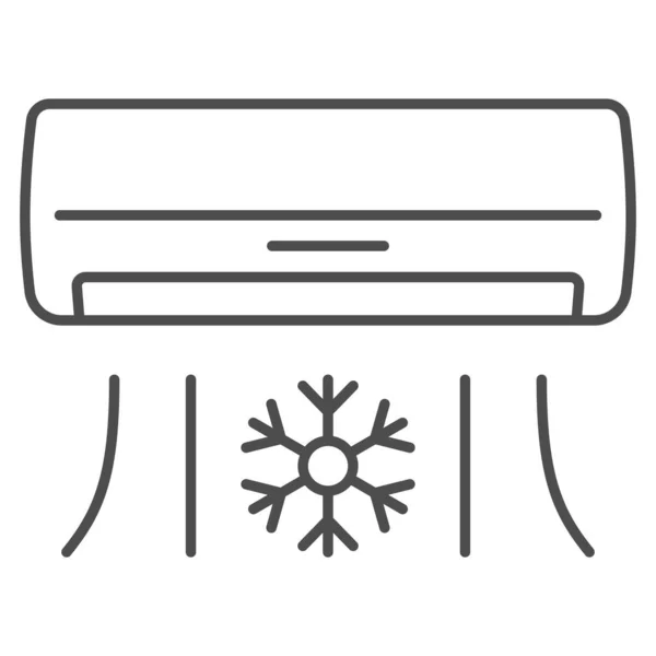 Icono de línea delgada de aire acondicionado, concepto de gimnasio, enfriamiento de aire con rótulo de copo de nieve sobre fondo blanco, icono de aire acondicionado en estilo de esquema para concepto móvil y diseño web. Gráficos vectoriales. — Vector de stock