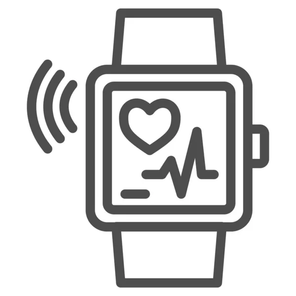 Smart Watch Line-Symbol, Gym-Konzept, Armbanduhr mit Herzfrequenzzeichen auf weißem Hintergrund, Fitness-Armband-Symbol im Outline-Stil für mobiles Konzept und Webdesign. Vektorgrafik. — Stockvektor