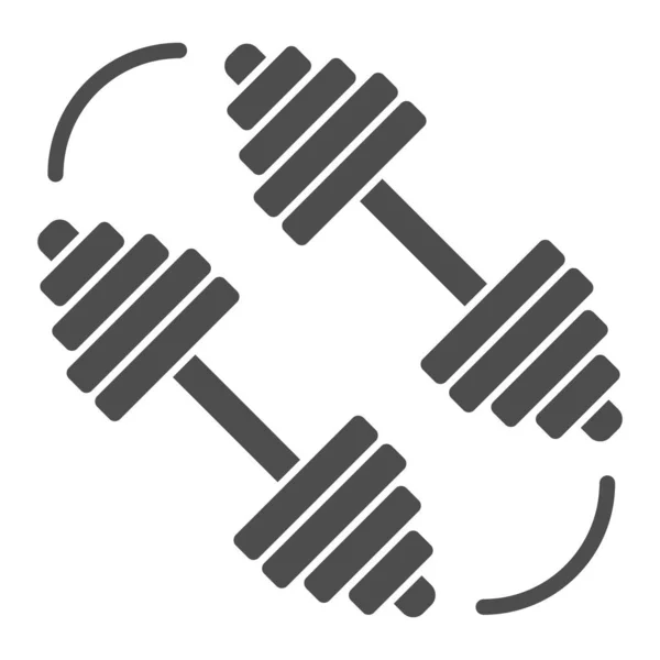 Dumbbells icono sólido, concepto de gimnasio, signo de barra sobre fondo blanco, icono de mancuernas deportivas en estilo glifo para el concepto móvil y el diseño web. Gráficos vectoriales. — Vector de stock