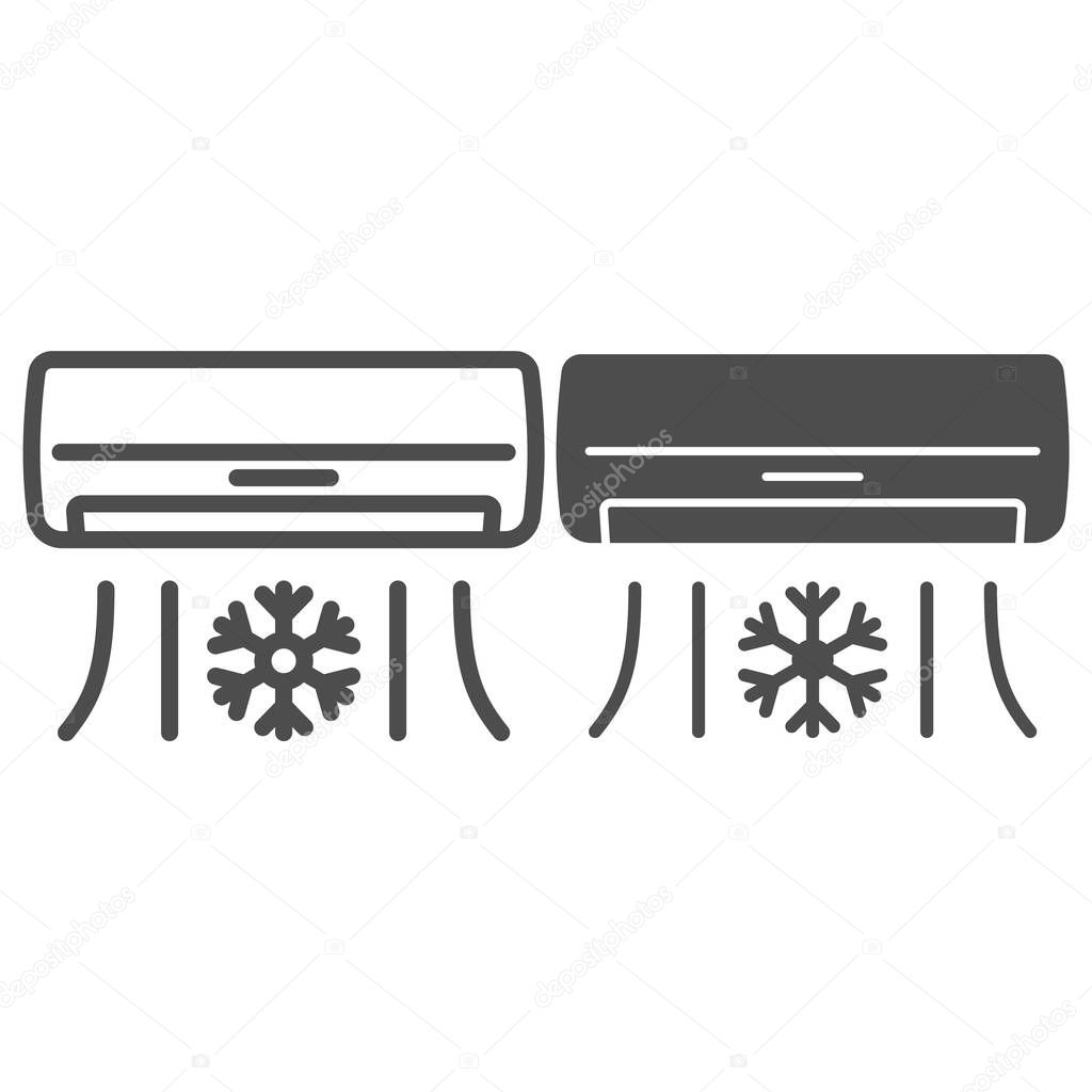 Air conditioner line and solid icon, Gym concept, Air cooling with snowflake sign on white background, air conditioning icon in outline style for mobile concept and web design. Vector graphics.