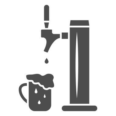 Tam köpüklü bira fıçısı, katı ikon, Oktoberfest konsepti, beyaz arka planda bar ekipman tabelası, mobil ve web tasarımı için bar ikonu için bira pompası. Vektör grafikleri.