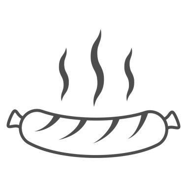 Sıcak ızgara sosis, ince çizgi ikonu, Oktoberfest konsepti, Oktoberfest festivali beyaz arka planda geleneksel yemek tabelası, mobil ve web tasarımı için ana hatlı sosis ikonu. Vektör grafikleri.