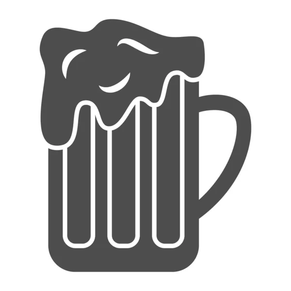 Caneca de cerveja ícone sólido, conceito Oktoberfest, bebida alcoólica cheia sinal de vidro no fundo branco, caneca de cerveja com ícone de espuma no estilo glifo para o conceito móvel e web design. Gráficos vetoriais. — Vetor de Stock