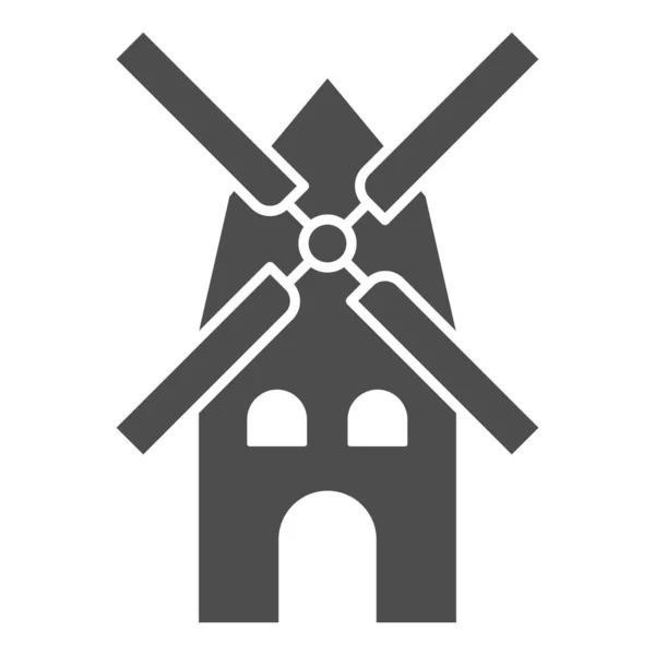 Icono sólido del molino, concepto Oktoberfest, cartel del molino de viento sobre fondo blanco, icono del molino antiguo en estilo glifo para el concepto móvil y el diseño web. Gráficos vectoriales. — Archivo Imágenes Vectoriales