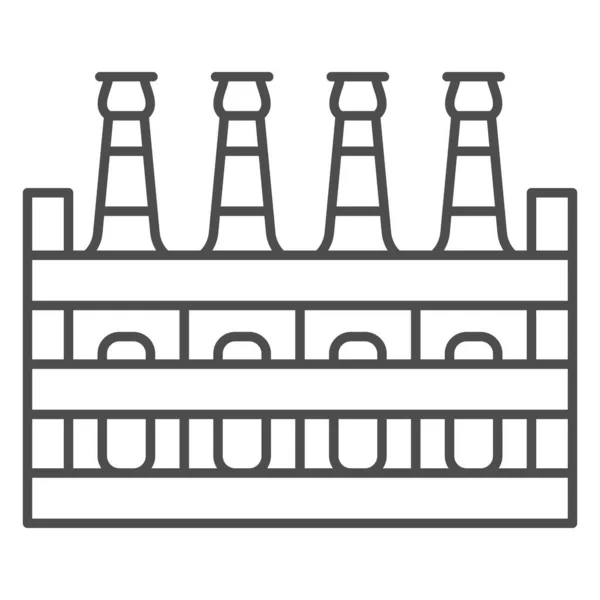Krabička s ikonou tenké linky na pivo, koncept Oktoberfestu, balení pivního znaku na bílém pozadí, dřevěné pouzdro s ikonou čtyř lahví v obrysovém stylu pro mobilní koncept a web design. Vektorová grafika. — Stockový vektor