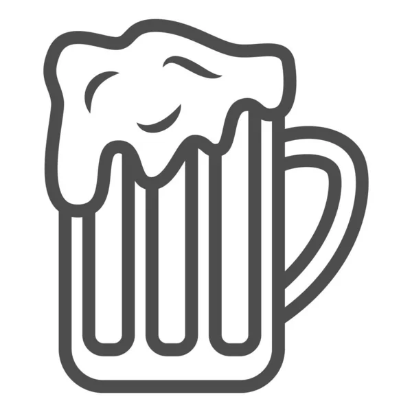 Caneca de ícone de linha de cerveja, conceito Oktoberfest, sinal de vidro de bebida de álcool completo no fundo branco, caneca de cerveja com ícone de espuma no estilo de contorno para o conceito móvel e web design. Gráficos vetoriais. — Vetor de Stock
