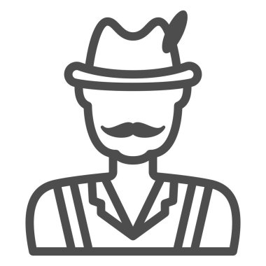 Ulusal kostüm çizgisi ikonu, Oktoberfest konsepti, beyaz arka planda Alman festival karakteri tabelası, mobil konsept ve web tasarımı için taslak biçimli avcı ikonu. Vektör grafikleri.