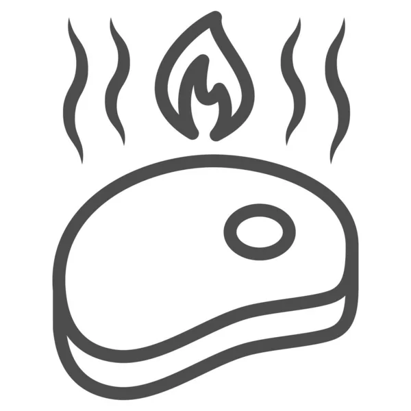 Icona della linea di bistecche alla griglia calda, concetto dell'Oktoberfest, segno di bistecca di carne su sfondo bianco, icona del festival dell'arrosto di manzo nella birra in stile contorno per il concetto mobile e il web design. Grafica vettoriale. — Vettoriale Stock