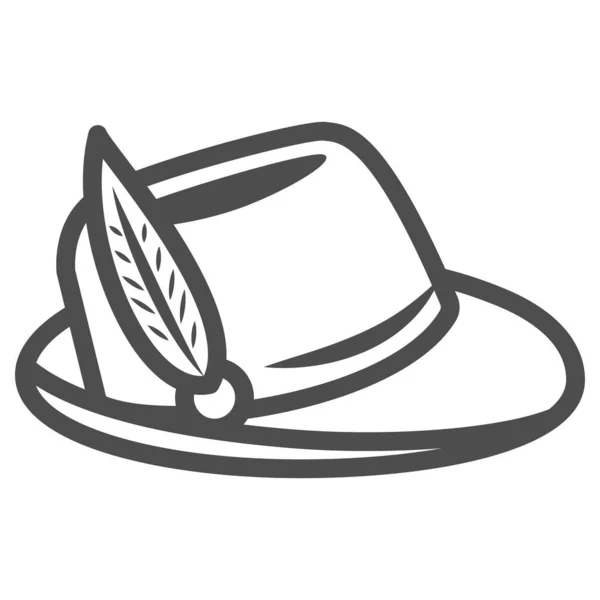 羽のラインアイコン、オクトーバーフェストのコンセプト、白い背景にオクトーバーフェストの帽子のサインを持つ帽子、モバイルとウェブのアウトラインスタイルで羽とロープアイコンを持つドイツの狩猟キャップ。ベクトルグラフィックス. — ストックベクタ