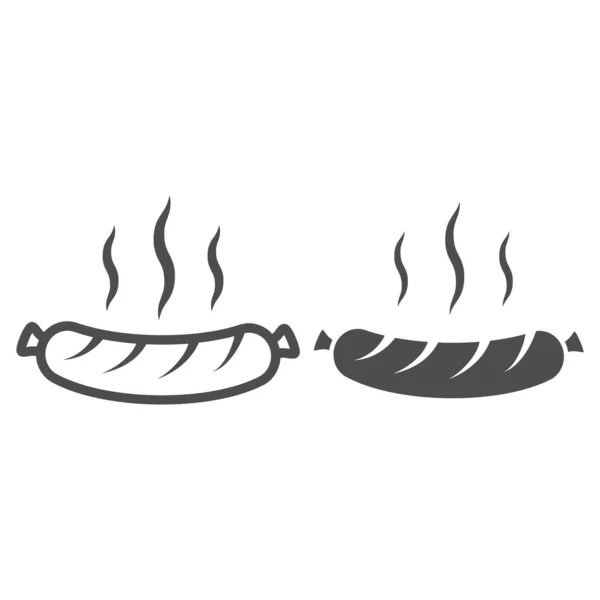 Ligne de saucisse grillée chaude et icône solide, concept Oktoberfest, panneau alimentaire traditionnel du festival Oktoberfest sur fond blanc, icône de saucisse dans le style de contour pour la conception mobile et web. Graphiques vectoriels. — Image vectorielle