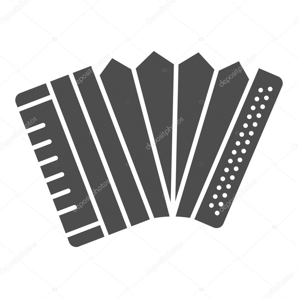Accordion solid icon, Oktoberfest concept, Musical instrument silhouette sign on white background, harmonica icon in glyph style for mobile concept and web design. Vector graphics.