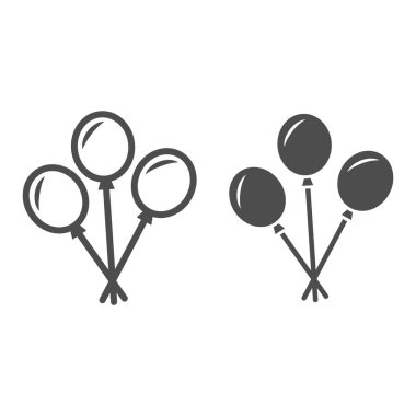 Parti balonları hattı ve katı ikon, Oktoberfest konsepti, beyaz arka planda balon tabelası, mobil konsept ve web tasarımı için ana hatlı halat ikonu olan doğum günü hava balonları. Vektör grafikleri.