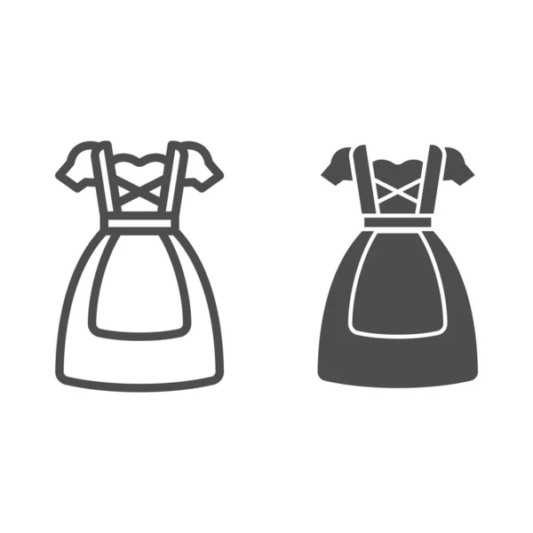 Октоберфест национальная линия одежды и солидная икона, Октоберфест концепция, Баварская женщина платье знак на белом фоне, немецкая традиционная национальная икона одежды в стиле наброска. Векторная графика. — стоковый вектор