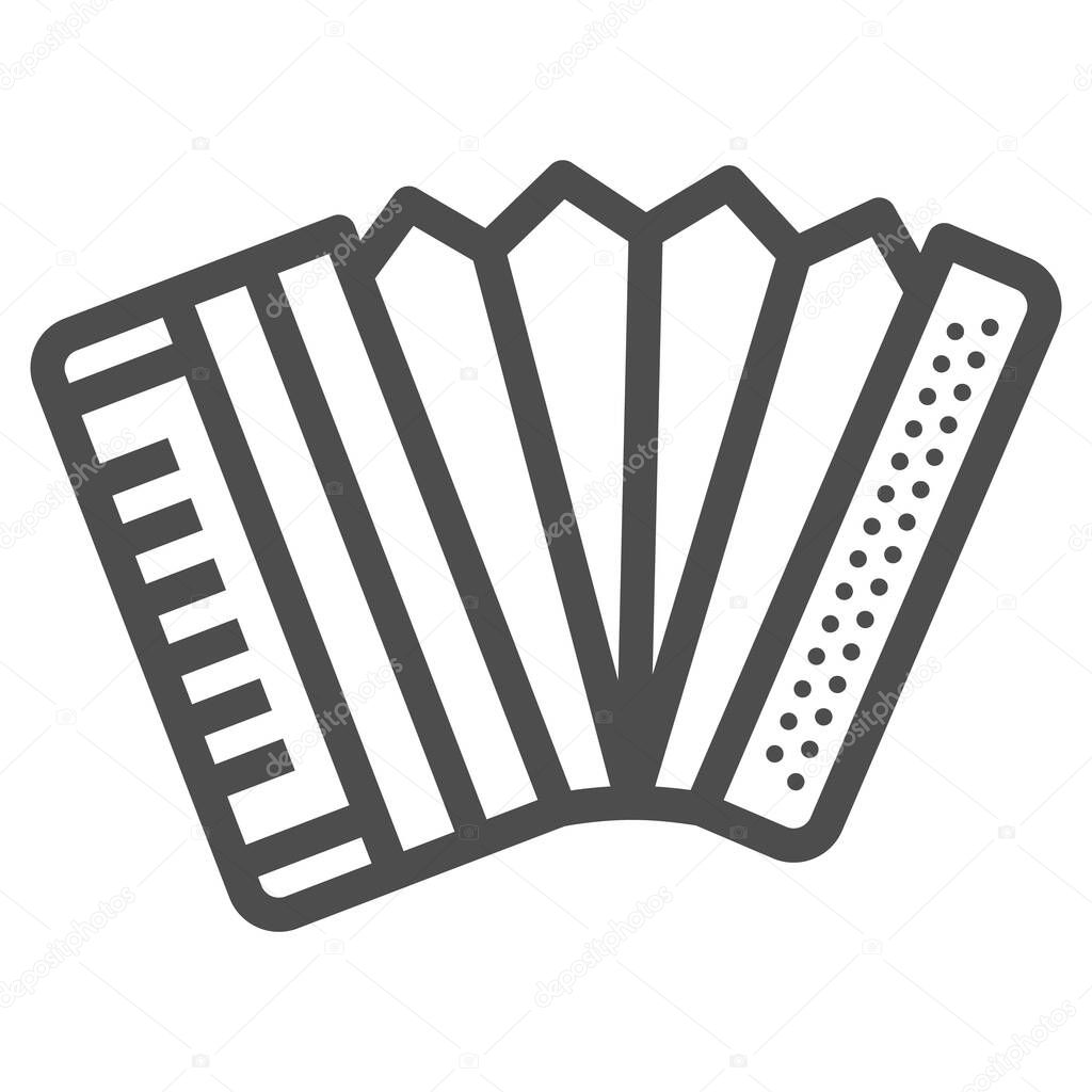 Accordion line icon, Oktoberfest concept, Musical instrument silhouette sign on white background, harmonica icon in outline style for mobile concept and web design. Vector graphics.